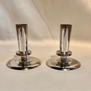 Vintage Art Deco Chrome Modernist Candle Holders-A Pair